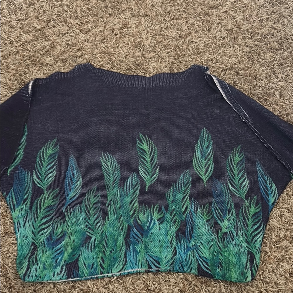 Navy and Green Leaf Pattern Sweater